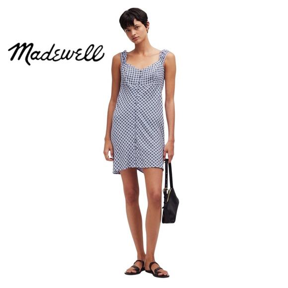 NWT Madewell Cap-Sleeve Button-Front Mini Dress in Geometric Print - Picture 1 of 6